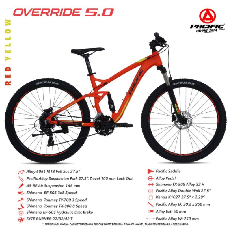 PROMO GRATIS ONGKIR Sepeda Gunung MTB PACIFIC OVERRIDE 5.0 - 27.5 Inch Banyak Bonus