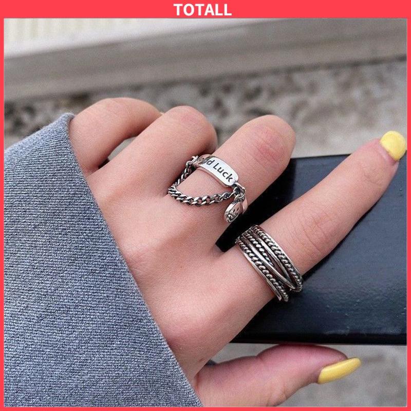 COD Cincin rantai smiley retro wanita minoritas desain kepribadian cincin jari telunjuk tren mode cincin hip hop-Totall