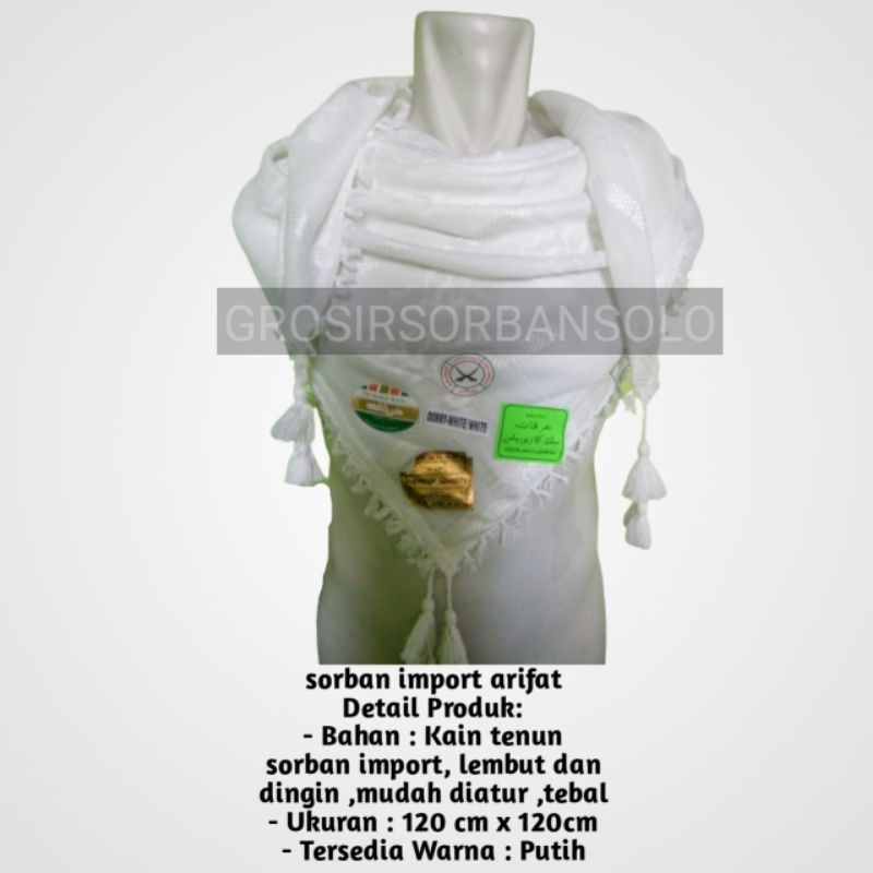 Sorban import asli arafat warna putih polos