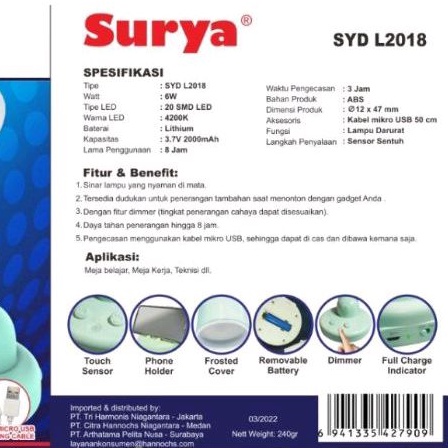 Lampu Meja Belajar Emergency Rechargeable Surya L2018 dengan Cas Android anda