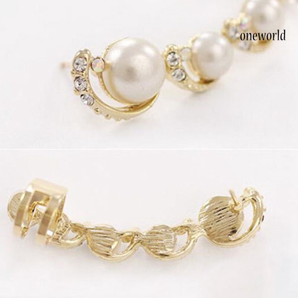 OW@ 1Pc Women Rhinestone Faux Pearl Ear Clip Cuff Earring for Left Ear