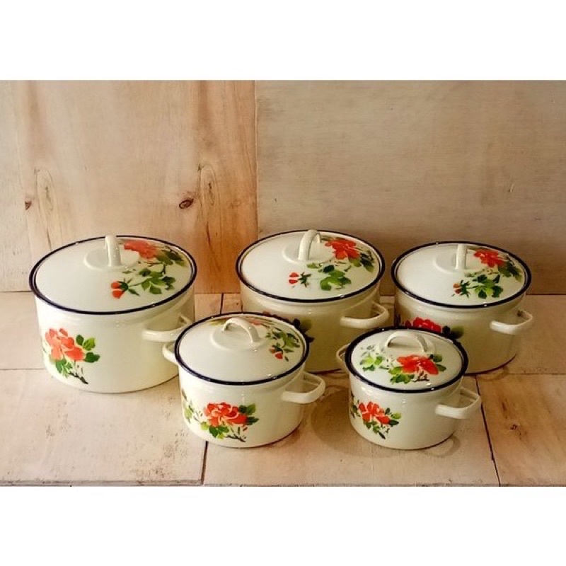 Panci Gaspan Kembang Set 5 pcs - Panci lurik enamel 5 susun - Panci Timbangan