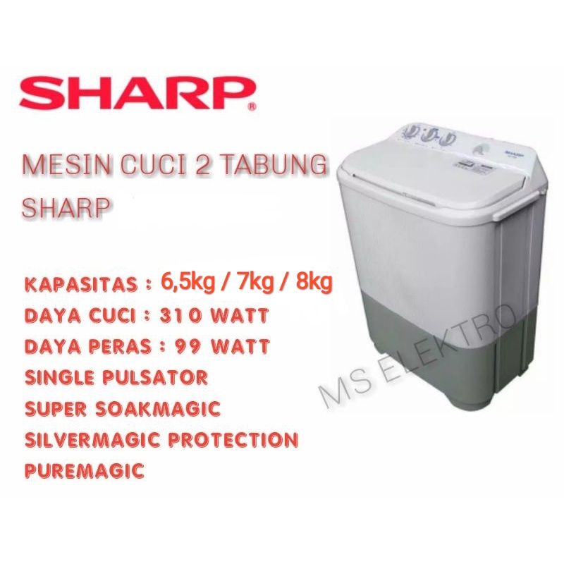 Mesin Cuci Sharp 2 tabung 6,5 7 8 kg EST 65 70 80 90 MW-0