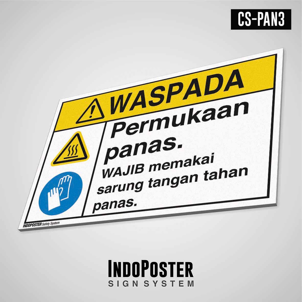 

Safety Sign Rambu K3 PVC ANSI Waspada Permukaan Panas Wajib Sarung Tangan