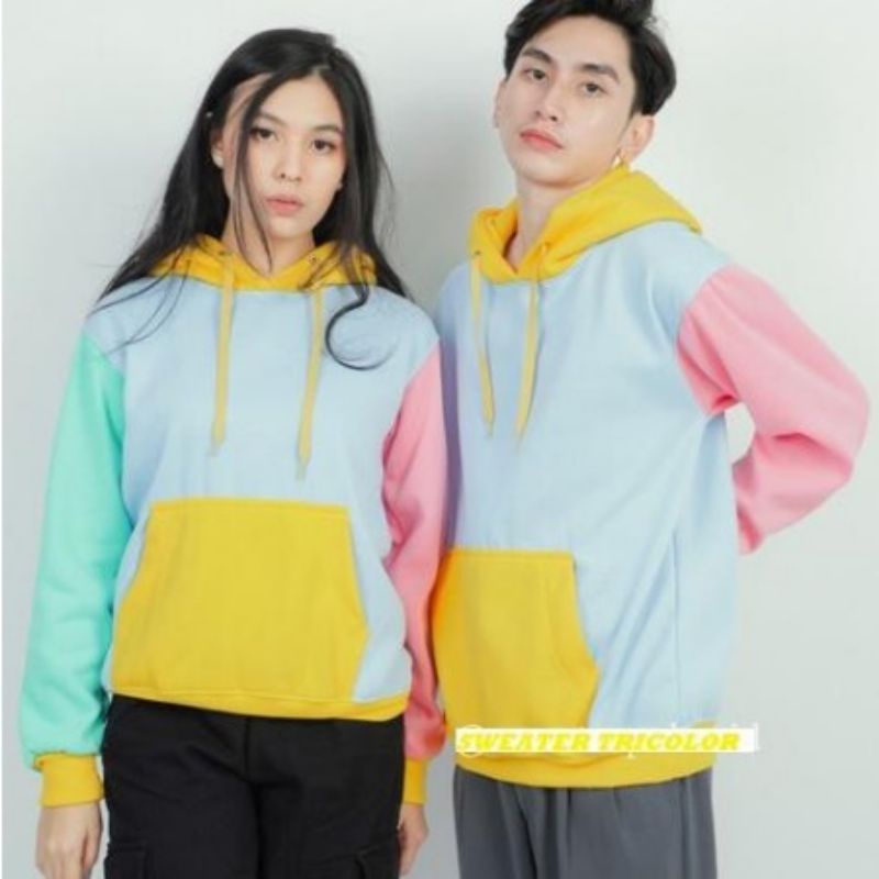 Sweater Hoodie Atasan Wanita Tricolor Tiga Warna