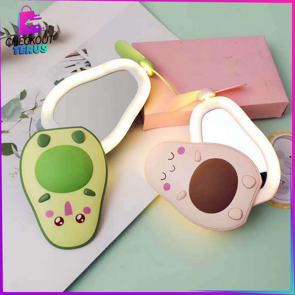 CT K36 Kipas Cermin Makeup LED 3in1 Portable Karakter Cermin Kipas Kecil Make Up Mini Fan Led Mirror USB Charger