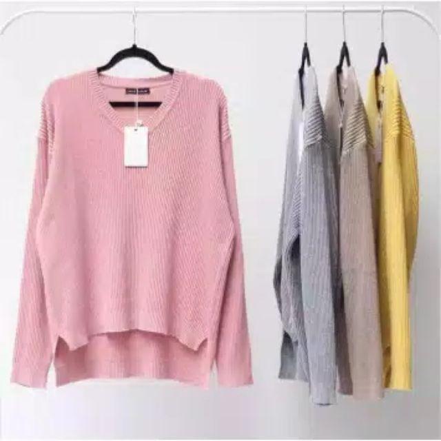 BOXY V-NECK VIONA/sweater rajut halus-Dusty