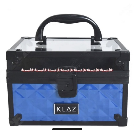 Klaz Cosmetic Box Blue Kotak Kosmetik Ukuran 19cm Biru Klas Tempat Peralatan Makeup dengan Kaca dan Kunci