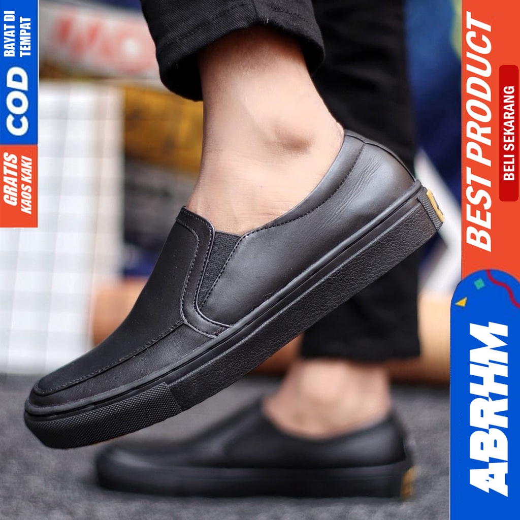 Abrhm Manji - Sepatu Slip On Pria Casual Kulit Asli