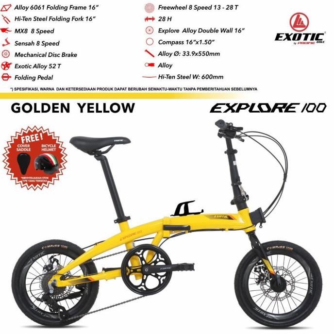 EXOTIC EXPLORE 100 Sepeda Lipat 16Inch Alloy Free Helm Dan Cover Sadel