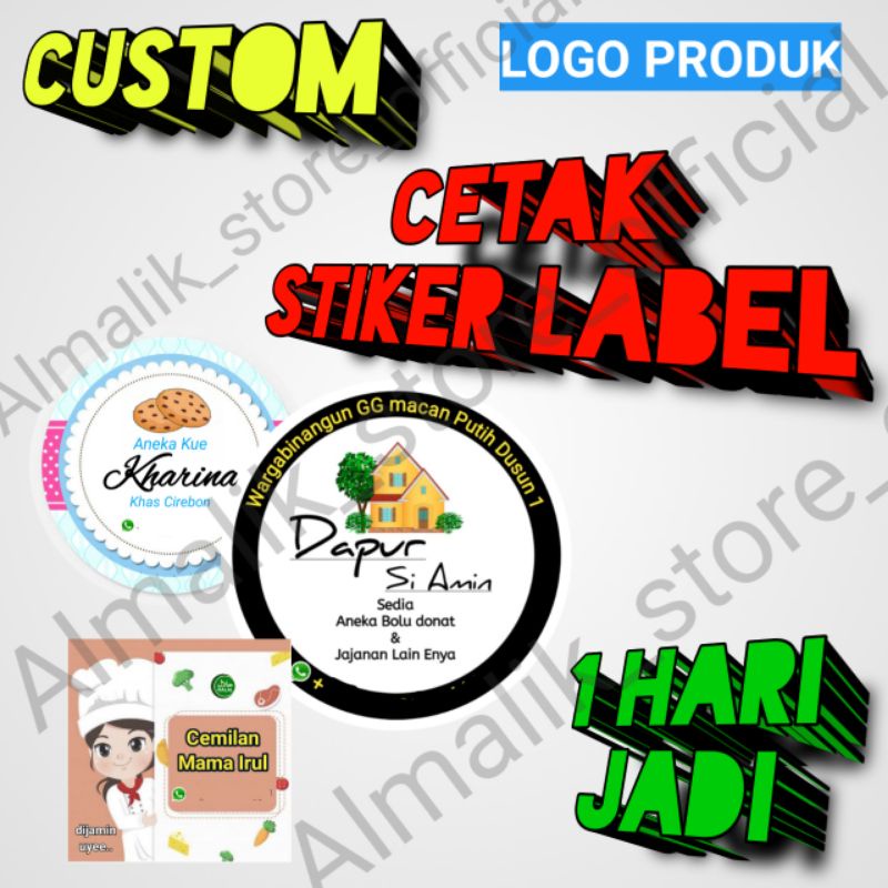 

Custom stiker label kemasan produk olshop makanan minuman kosmetik kue cemilan obat jamu botol toples murah nama jualan sendiri anti air nama a3