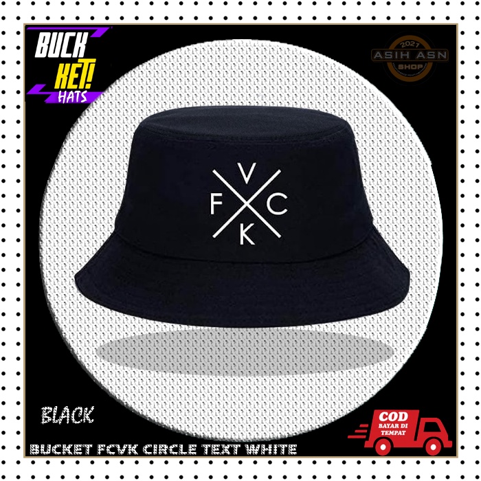 Topi Bucket Dewasa / Bucket Hat Unisex Black FCVK / Aksesoris Pria Wanita Outdor / Fashion Cowok Cew