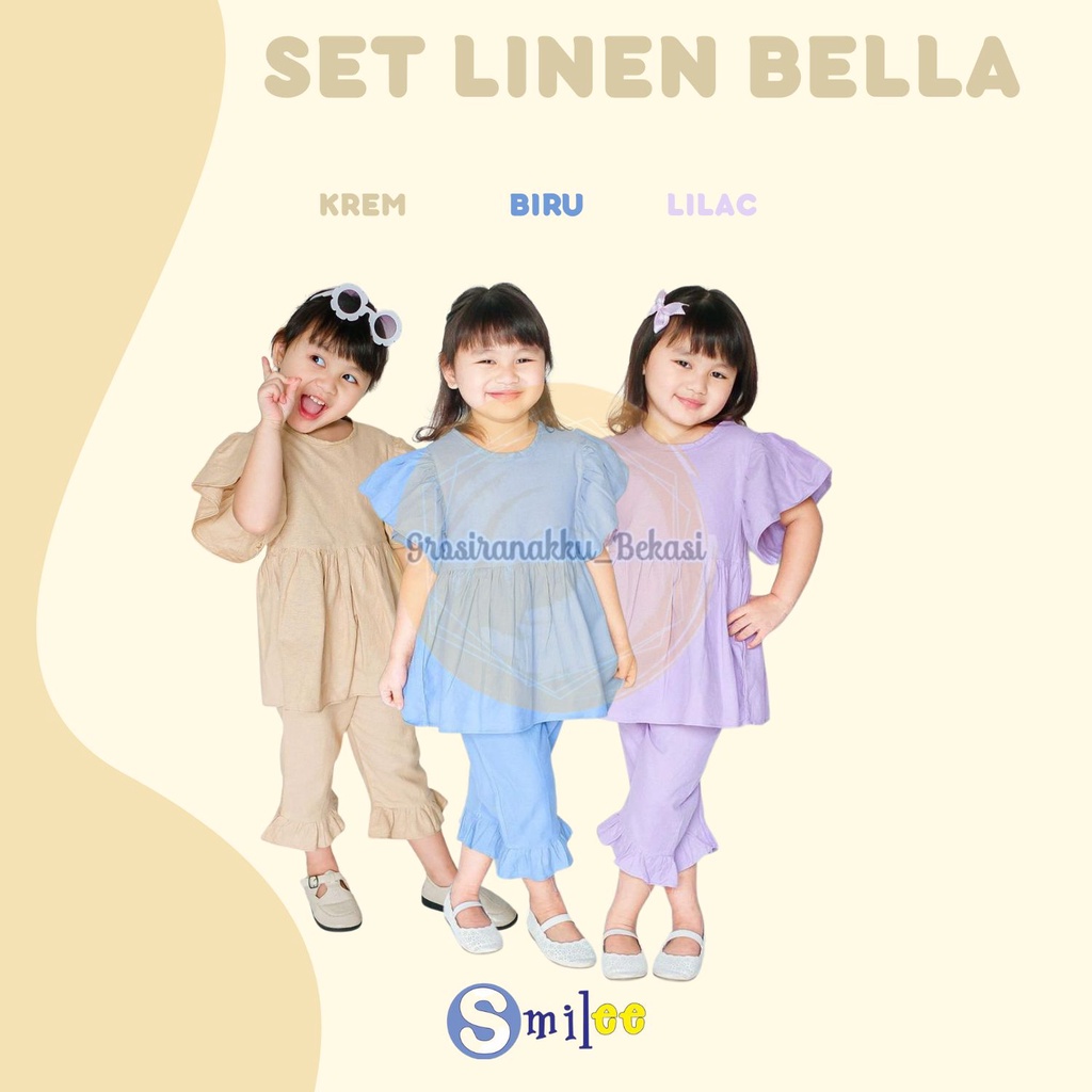 Setelan Anak Smilee Linen Bella Mix Warna Size 1-5t