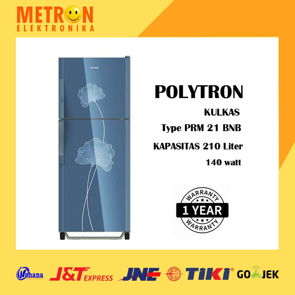 POLYTRON PRM 21 BNB / LEMARI ES 2 PINTU / BIRU / KULKAS / TEMPERED GLASS DOOR / PRM21BNB