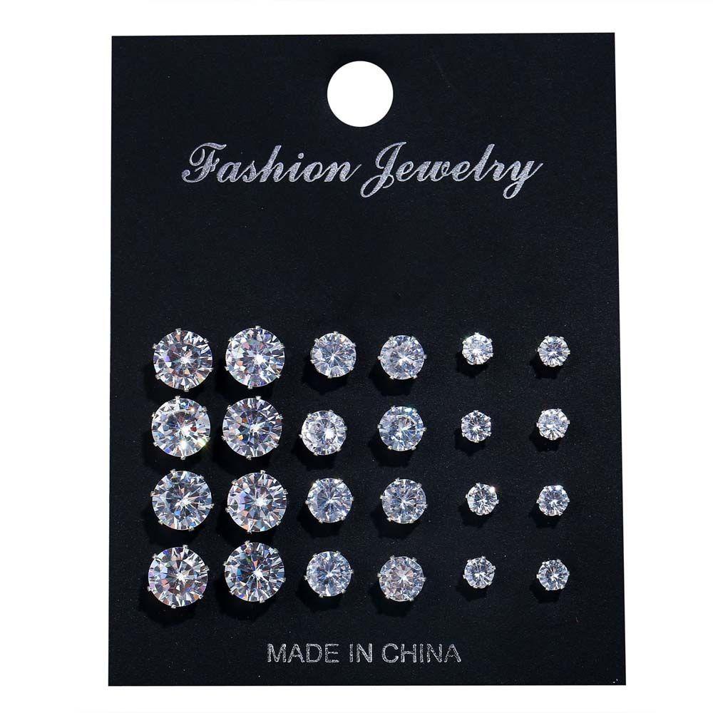 Mxbeauty Set Anting Mewah Shiny Round Metal 12pasang/Set Kristal Untuk Perhiasan Wanita