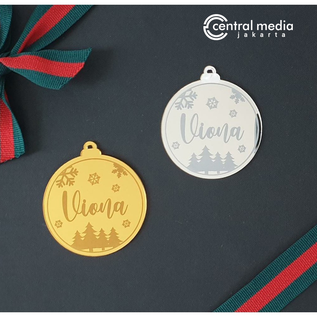 

Hang Tag Natal Custom Nama Acrylic Mirror Gold Silver Gift Tag Akrilik Gantungan Hampers Ornament Chrismtas