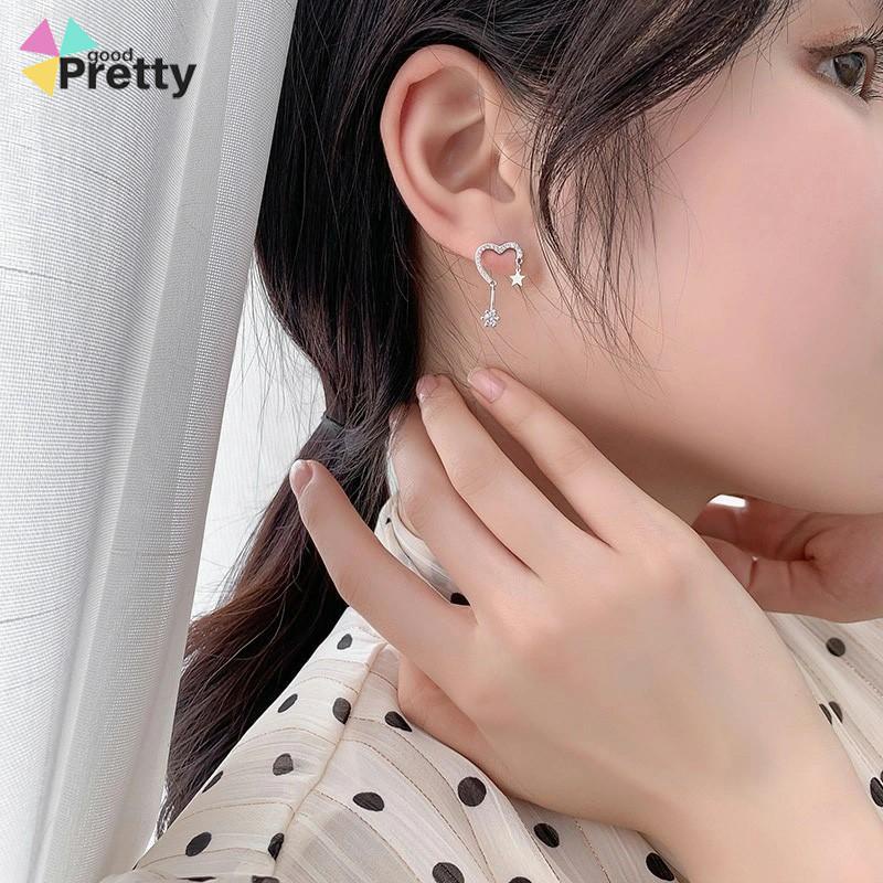 925 Silver Stud Earrings Indah Cinta Fringe Girl Stars Anting Desain Kecil Berkualitas Tinggi - PD