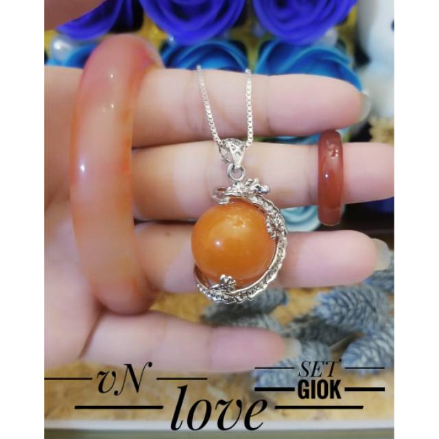 PROMO TERMURAH Set Perhiasan Batu Giok Gelang Cincin Kalung Liontin Mewah Berlian Modis Titanium