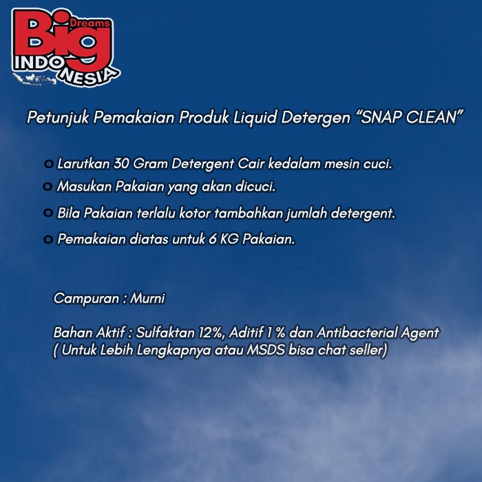 Sabun Cuci Baju Detergen Pakaian Laundry Deterjen Matic Cair Snap Clean 4 Liter Instant Sameday