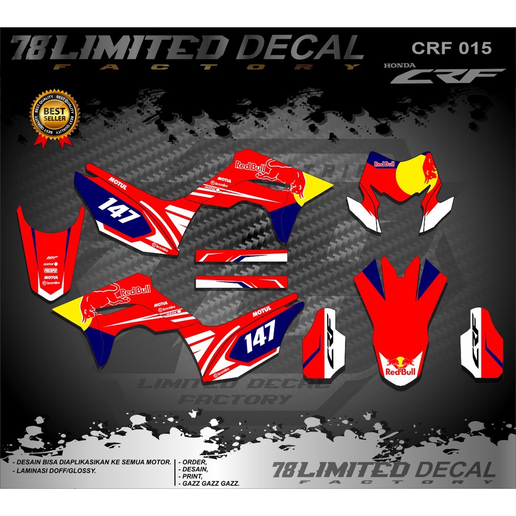 Decal Sticker CRF 150L Dekal Stiker Fullbody CRF 150 L Desain Red Bull 015