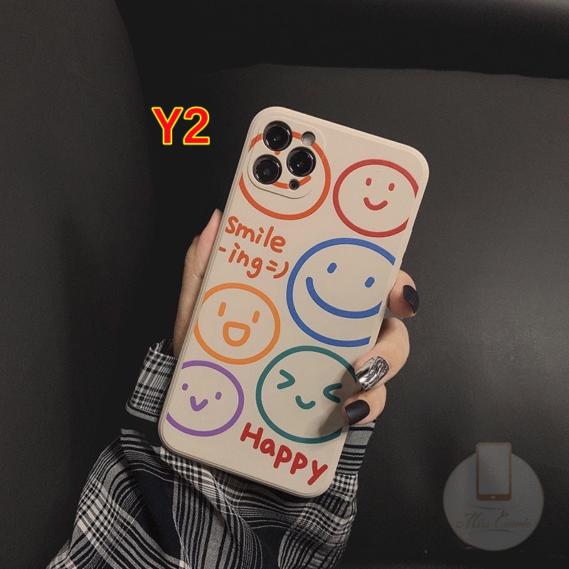 Casing Smile-ing Square Edge Case Oppo A16 A74 A35 Reno 4 Reno 5 A94 A15 A35 A12 A54 A5s A3s A53 A33 2020 Reno 5F  F19pro A7 A12E A11K A15s A5 A9 2020 Reno 4F Reno 4Lite A92 A52 A72 A11 A31 2020 A1K Colorful Cute Kawaii Smiley Soft TPU Casing Cover-2