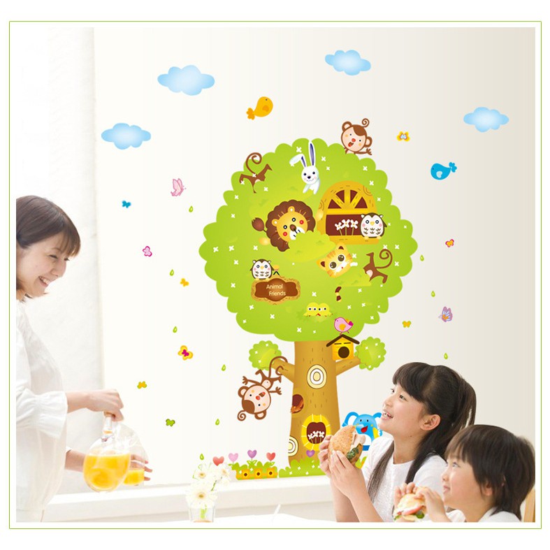 RELIZA WALL STICKER POHON BESAR HEWAN ANAK BIG TREE ANIMAL KIDS STIKER DINDING AY227