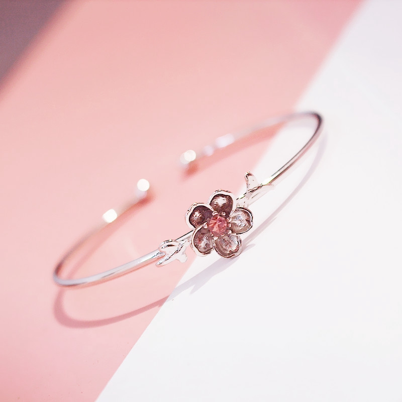 Cherry Blossom Pink Glitter Sterling Silver Hadiah Gelang Disesuaikan