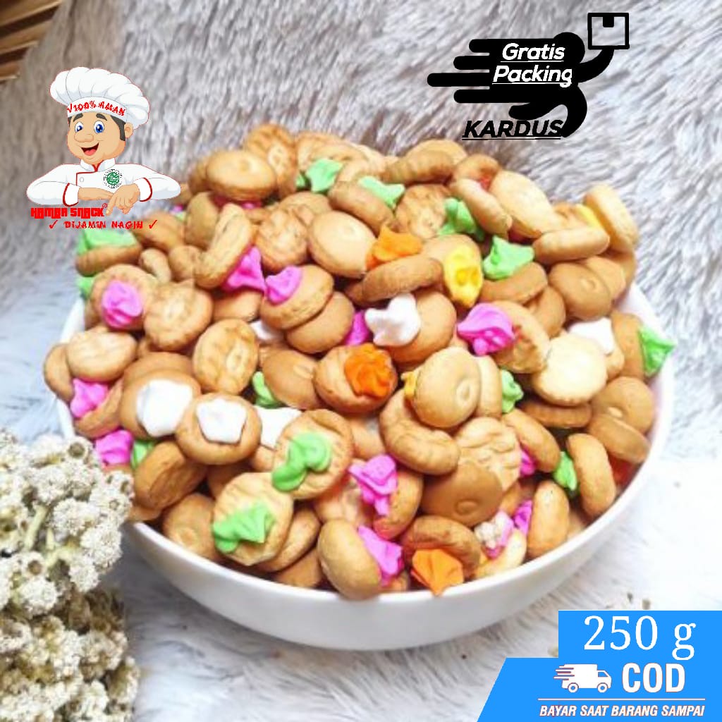 

GEMBROSE Kue Monas 250g / CIPUT KANCING / Biskuit TOPING WARNA WARNI | SNACK CEMILAN JAJANAN RINGAN