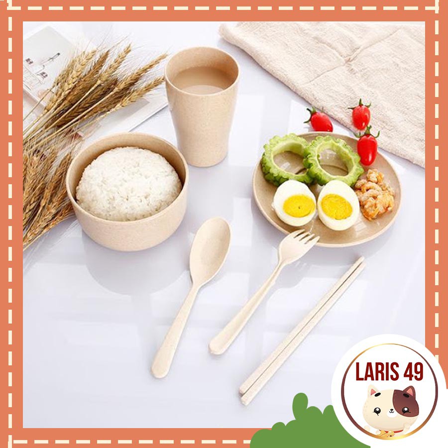 Laris49 Set Alat Makan Jerami 6 In 1 Wheat Straw Cutlery Set Ramah Lingkungan Sendok Garpu - SMJR