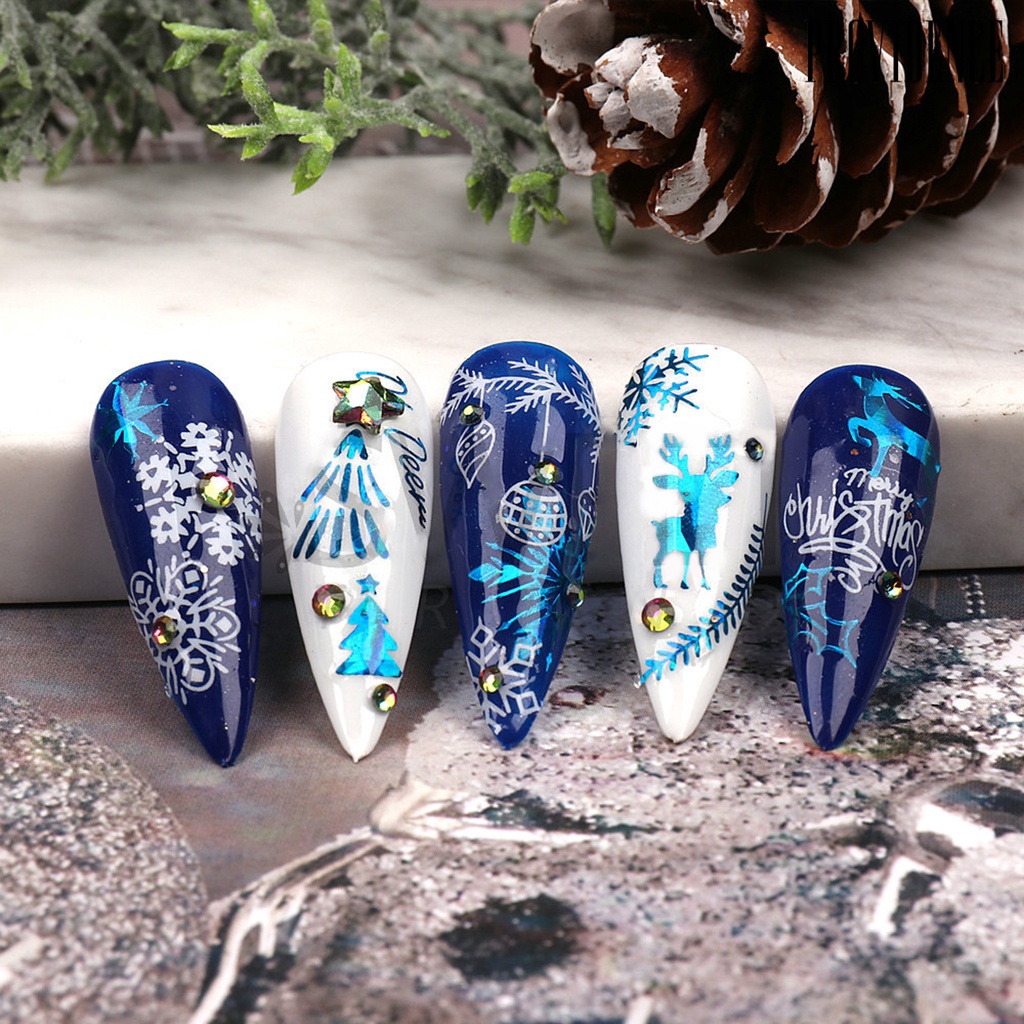 Providence Stiker Kuku Motif Snowflake / Pohon Natal Bahan PVC Anti Air Untuk Dekorasi Nail Art / Manicure DIY