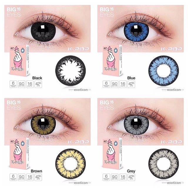 Softlens x2 kpop BIG EYES 16MM  EXOTICON (Black, Grey, Brown, Blue)