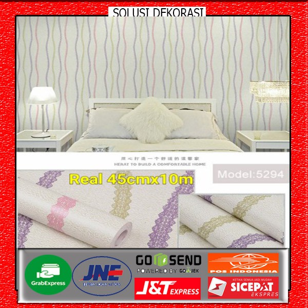 [COD] PROMO WALLPAPER STIKER DINDING MOTIF GARIS 3 PELANGI | 45 cm x 10 meter