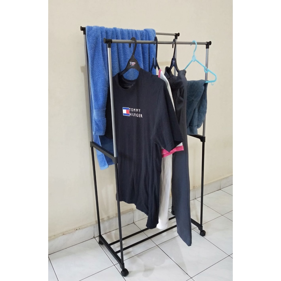 Rak Gantungan Jemuran baju Handuk Double Rod Rack