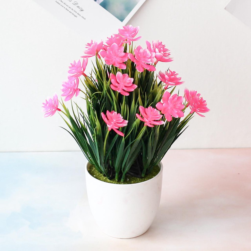 NM614 Bunga plastik / pajangan bunga Artificial / motif Rose  Vas Bulat-7