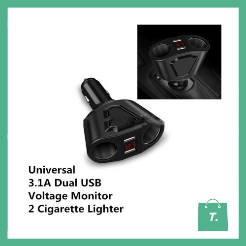 Charger Mobil Voltage  3.1A 2 Port Socket dan 2 Cigarette Socket 120W - TO835S9