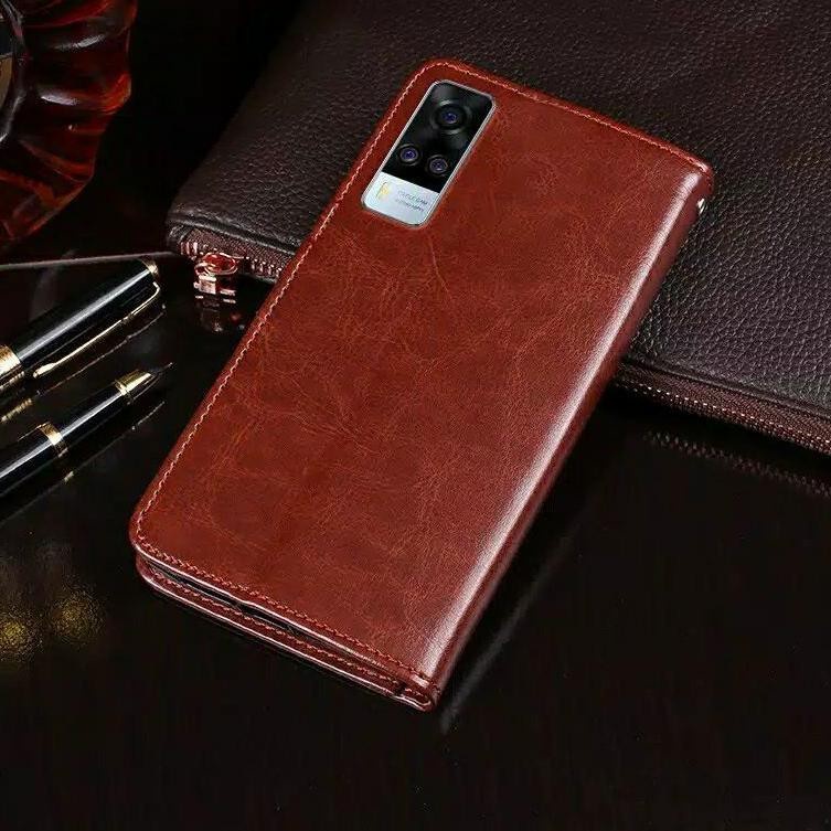 VIVO Y21A Y21T Y21S Y21 2021 Y33S Y53S Y51 Y51A CASE FLIP LEATHER BOOK COVER STANDING BUKU KULIT CASING SOFTCASE SILIKON HITAM COVER STAND