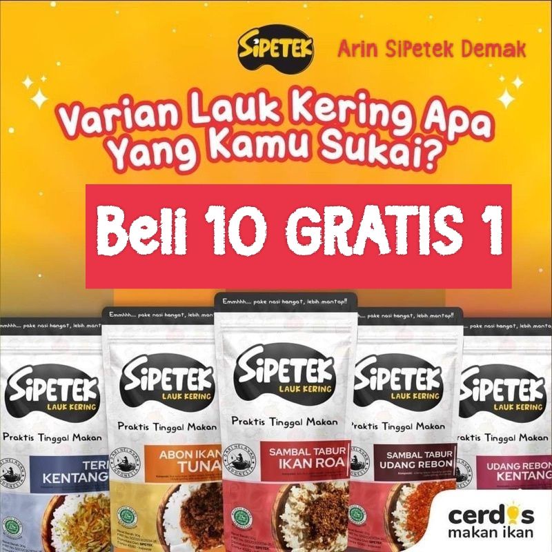 

Sipetek Lauk Pauk. Beli 10 GRATIS 1 pilih suka-suka