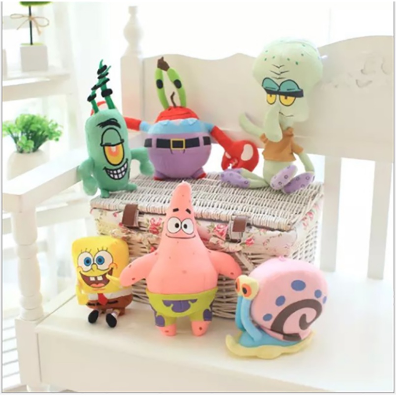 6pcs SpongeBob SquarePants Patrick Star Squidward Tentacles Plush Toys Kids Gift Doll Boneka