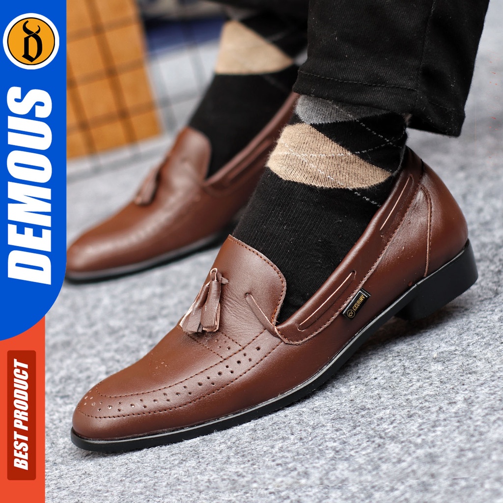 Sepatu Pantofel Pria Sepatu Formal Pria Kulit Asli Slop Sepatu Pantopel Hitam Kerja Kantor DEMOUS DEROSA