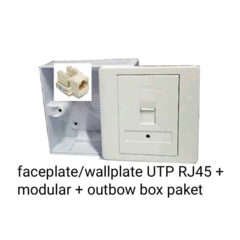 Stop Kontak /Wallplate RJ45/UTP/LAN 1Hole/Port+Modular Cat5e+Out Bow Box