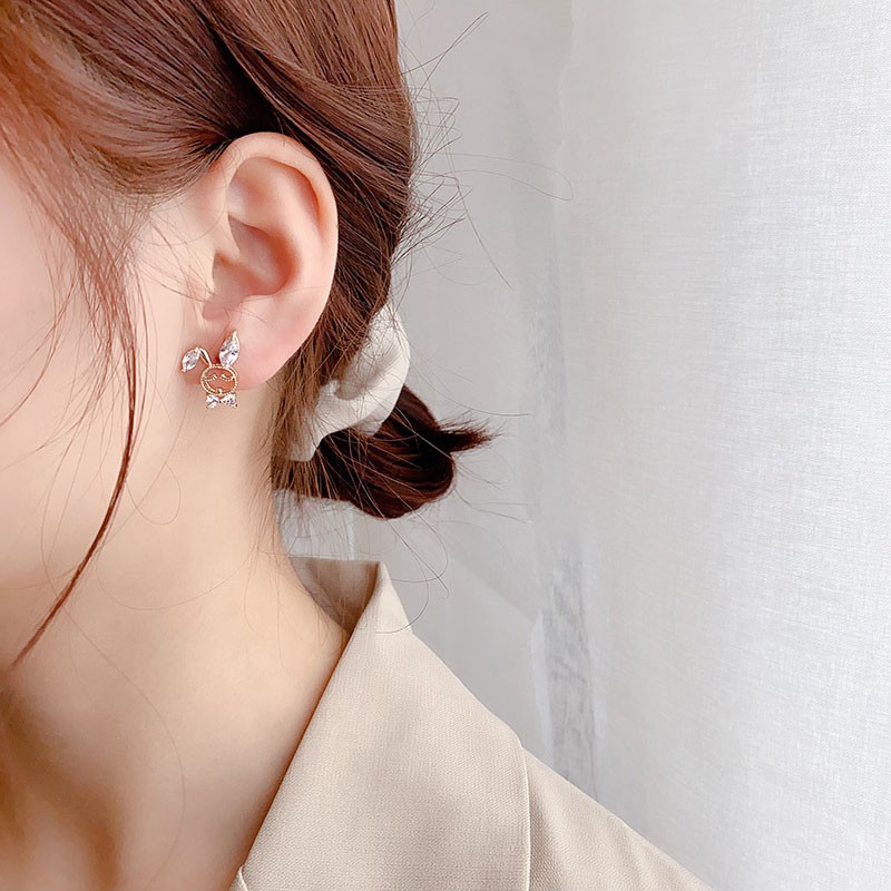 Shuling 925 silver needle Cute Rabbit Earrings Asymmetrical Sweet Female High Sense Stud Earrings