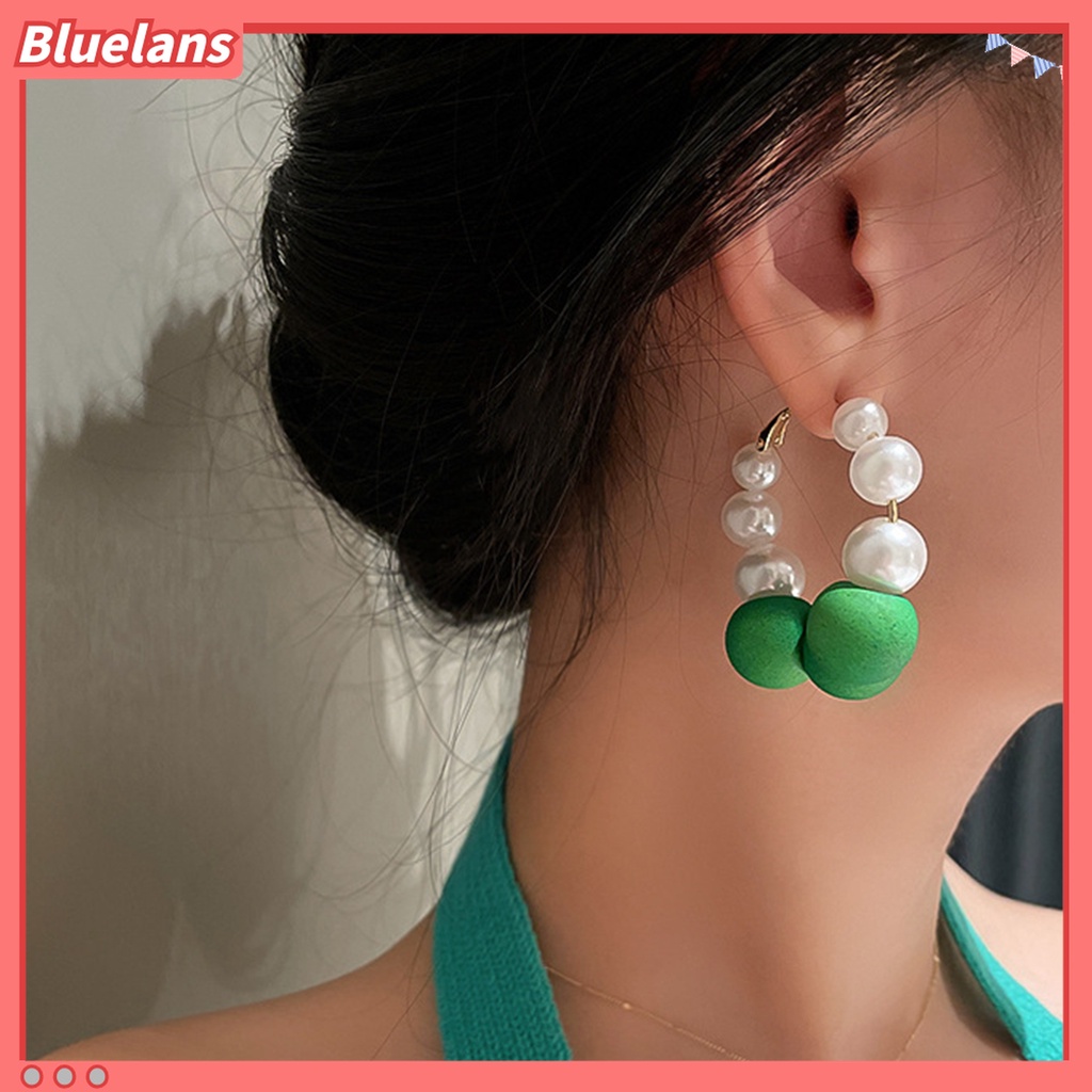 Anting Hoop 925 Sterling Silver Aksen Mutiara Tiruan Warna Kontras Untuk Kencan