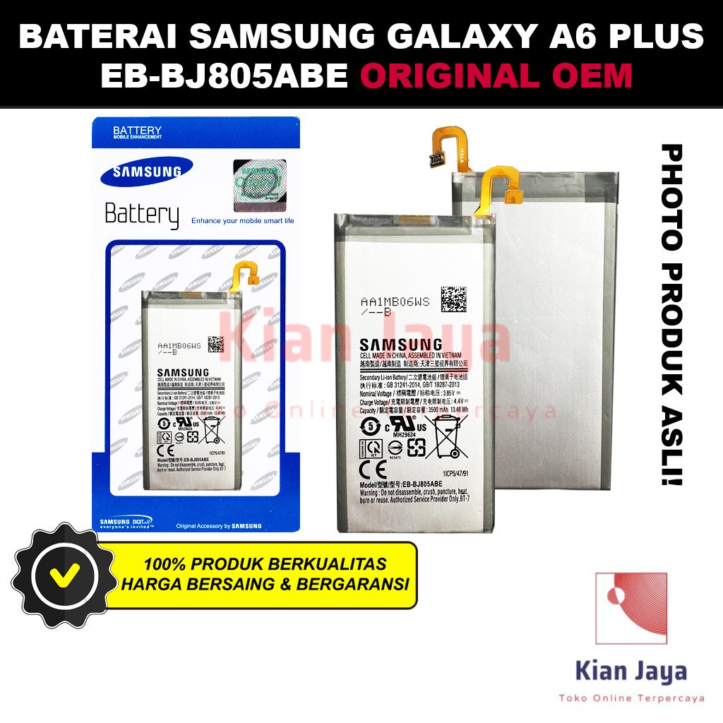 Baterai Samsung Galaxy A6 Plus A6+ 2018 Original OEM Batre Batrai Battery Hp EB-BJ805ABE Ori