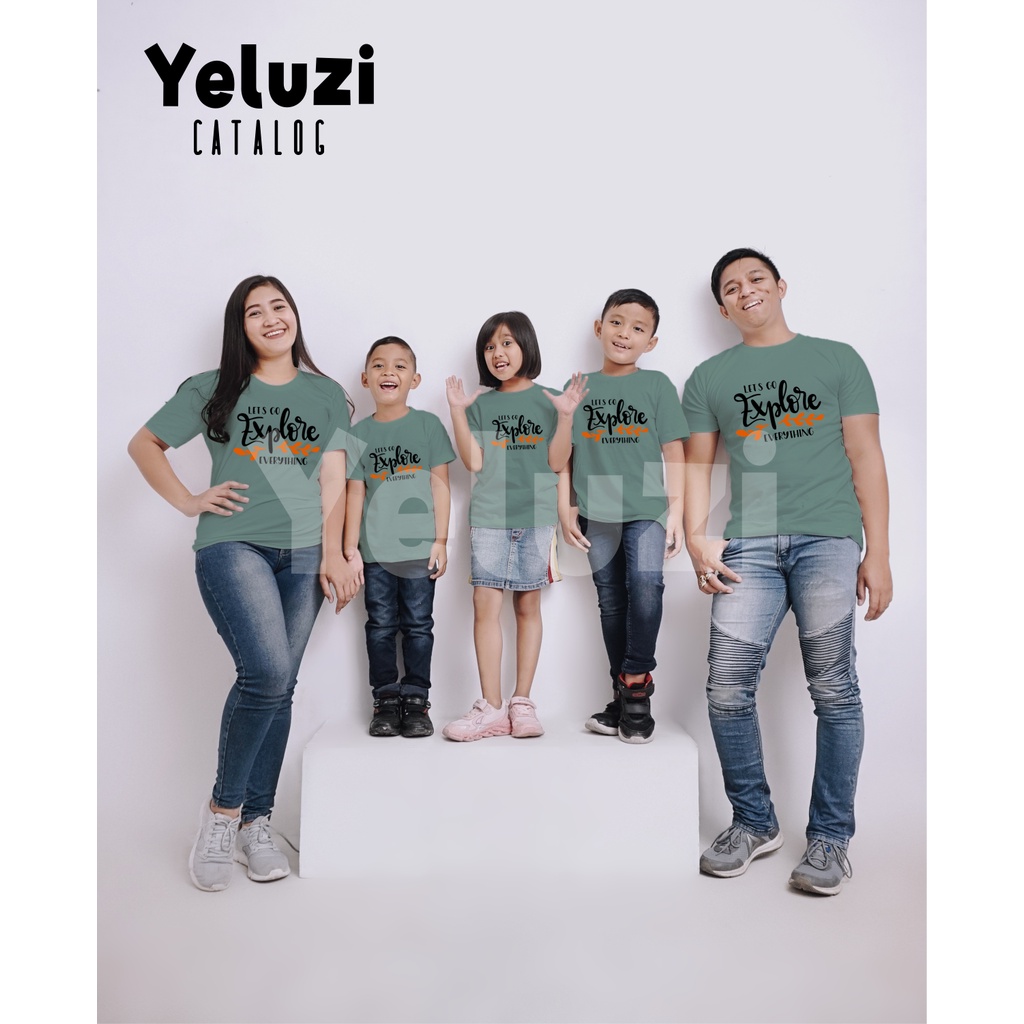 Kaos Couple Keluarga Oblong Let's Go Explore Dusty Green