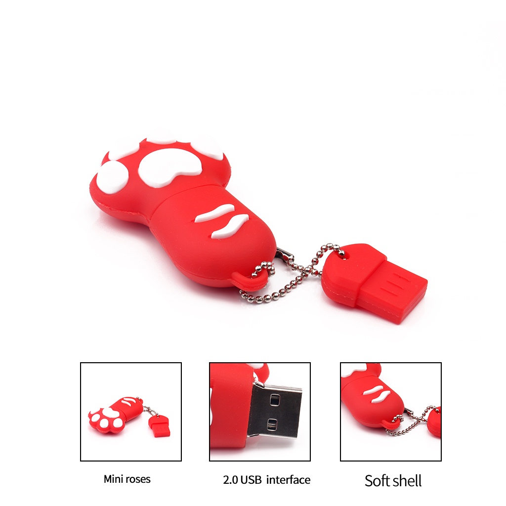 Flash Disk USB 4GB / 8GB / 16GB / 32GB / 64GB / 128GB Bentuk Telapak Kaki Kucing Bahan Silica gel