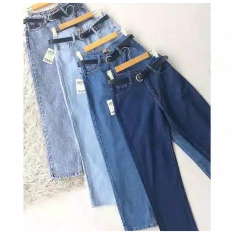 CELANA BOYFRIEND JEANS SNOW WANITA //FREE BELT