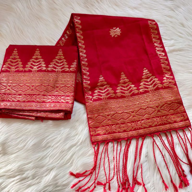 Songket Silungkang & selendang warna merah dara
