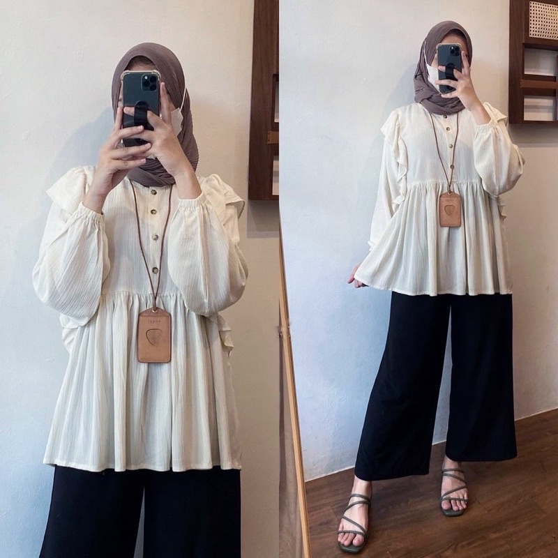 Soraya Blouse Ruffle Rayon Crinkle Serena Blouse Wanita