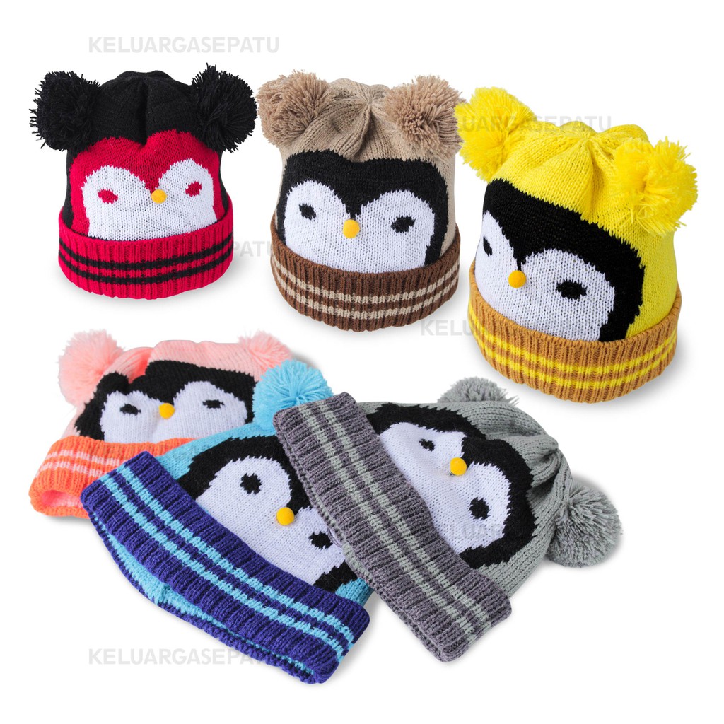 KUPLUK BAYI KARAKTER PINGUIN KUPLUK BAYI LAKI LAKI PEREMPUAN KUPLUK BAYI POMPOM TOPI BAYI PENGUIN