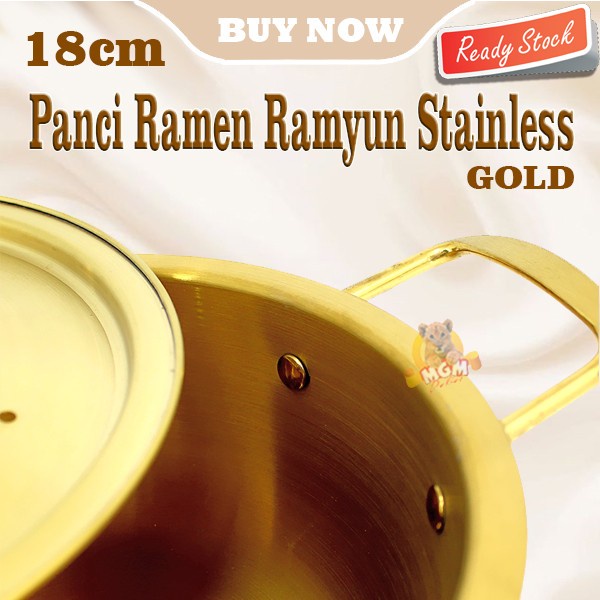 Panci korea Ramen Ramyun Stainless Gold 18cm dengan tutup emas